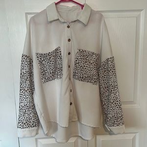 SHEIN Leopard patch pocket button front corduroy shacket
